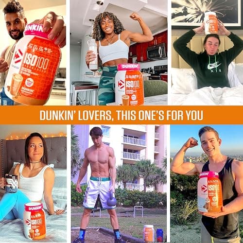 Dymatize x Dunkin' Cappuccino ISO100 Whey Protein Powder, 95mg Caffeine, 25g of Protein5.5g BCAAs, 120 Cal., Gluten Free, 1g Fat, 1g Sugar, 2g Carb (20 Servings) thumbnail 4