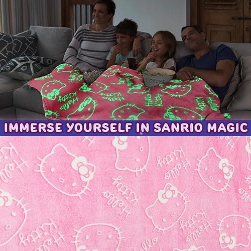 Hello Kitty Sanrio Glow in The Dark Throw Blanket 51x59” for Girls Teens Women, Soft Fleece Throw Blanket for Sofa Bed, Kawaii Gifts for Kids (Pink Hello Kitty) thumbnail 6