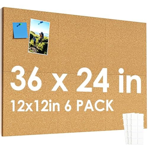 MaxGear Large Cork Board for Wall 36" x 24", 6 Pack Cork Board Tiles with 20 Pushpins & Safe Removable Adhesive Tabs, 12" x 12" Corkboards for Office, School & Home - Image 1