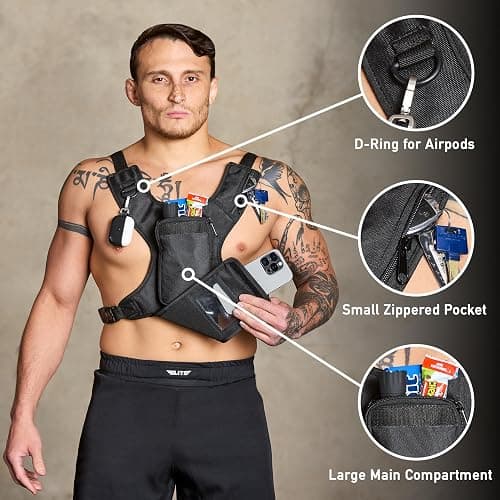 Elite Sports Running Vest w/Phone Holder, Gun Holster for Men/Women, Reflective Lightweight Chest Pack w/Touch Friendly Phone Sleeve, Camera Pocket - Chest Rig for Hiking, Trail, Marathon, Camping thumbnail 2