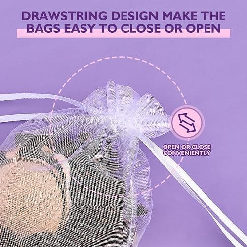 PACKINNO 100pcs White Organza Bags, Sheer Organza Bags 4x6 Inch, Small Mesh Bag Drawstring, Jewelry Gift Bags for Party, Candy, Christmas, Festival, Bathroom Soaps, Makeup thumbnail 4