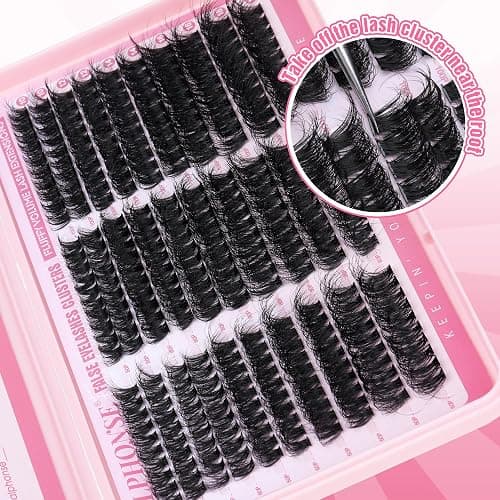 Fluffier Lash Clusters Thick Volume Lash Extension 10-18mm Cluster Eyelash Extensions DIY Individual Lashes Wispy at Home Pestañas Pelo a Pelo by ALPHONSE (60D+80D+100D, 300pcs) - Ⅱ Fluffy 60+80+100D thumbnail 6