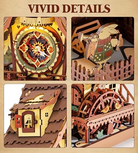 ROKR Cuckoo Clock Mechanical 3D Wooden Puzzle Kit for Adults, DIY Wooden Clock Model Building Set, Unique Home Decor Gift for Women Men thumbnail 6