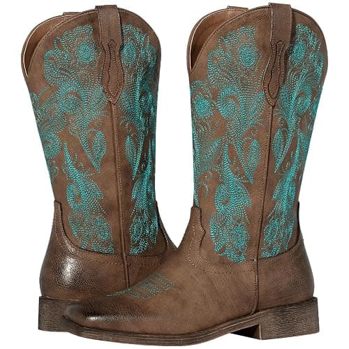 J's.o.l.e Women's Floral Embroidered Cowboy Boots Square Toe Fashion Western Cowgirl Boots thumbnail 6