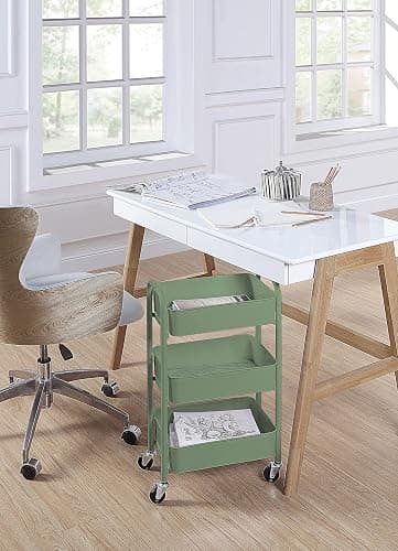 SunnyPoint 3-Tier Delicate Compact Rolling Metal Storage Organizer - Mobile Utility Cart Kitchen/Under Desk Cart with Caster Wheels - Turq (15.35" X 10.24" X 26.8"H) thumbnail 6