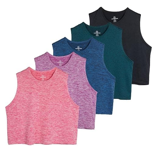 Real Essentials 5 Pack: Women's Dry Fit Crop Summer Tank Top - Gym Yoga Workout Sports Tee (Available in Plus Size) - Image 1