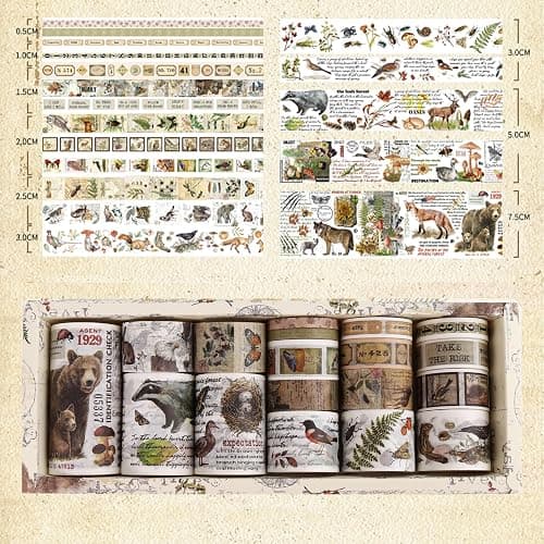 Songdao 18 Rolls Vintage Washi Tape Pack Retro Arts Adhesive Tapes Wide Monologue Decorative Masking Tape Sets for Craft, Kids, Scrapbook, DIY, Gift Wrapping (Jungle Trails) thumbnail 3