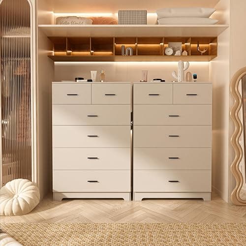 FJTJBSI Dresser with Power Outlets Wooden 6 Drawer Dresser with Large Organizer White Tall Storage Organizer with Smooth Metal Rail Modern Chest of Drawers Closet for Bedroom Hallway - White - Tall Dresser thumbnail 2
