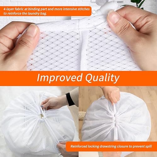 Polecasa Extra Heavy Duty Large Diamond Mesh Laundry Bags with Drawstring Closure & ID Tag, 24 x 36 inches Washable Storage Bag for College, Travel, Sports, Dorms, White thumbnail 4