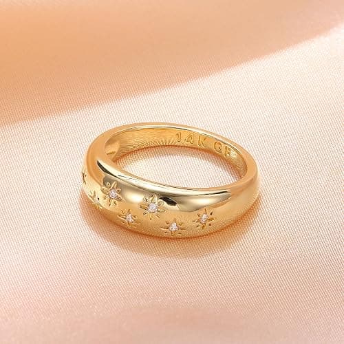 Florideco 14K Chunky Dome Rings for Women Cubic Zirconia Gold Plated Statement Rings Non Tarnish Chunky Rings 14K Gold Filled Stackable Ring thumbnail 3