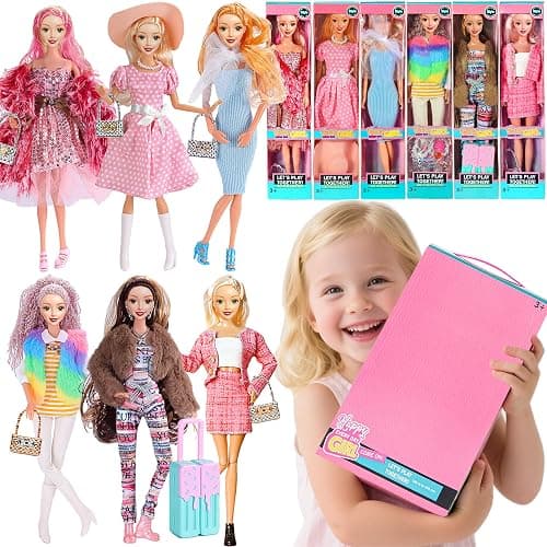 iBayda 6 Pack Fashion 11.5 inch American Toy Prinecess Dolls Playset with Outfits Dress Design and Accessories Like Handbag Hat Crown Necklace Suitcase (Gift Box Package) thumbnail 9