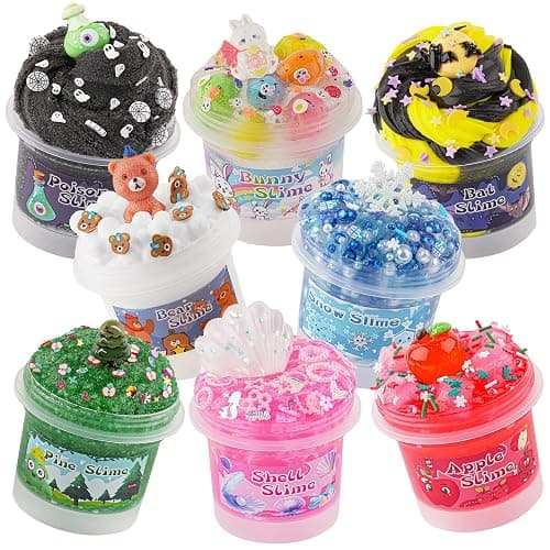8 x 100ml Textures Slimes Kit for Kids, Slime Variety Pack Different Textures, with Snow Fizz, Butter, Cloud, Crunchy Slime, Slimes Party Favors for Girls & Boys, Birthday Easter Toy - Image 1