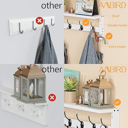 AMBIRD Coat Rack Wall Mount with Shelf, 28.9 Inches Coat Hooks Wall Mounted with 5 Hooks, Hat Wall Hooks for Hanging in Entryway, Living Room, Bathroom, Bedroom (White, 28.9 * 4.5 inches) thumbnail 7
