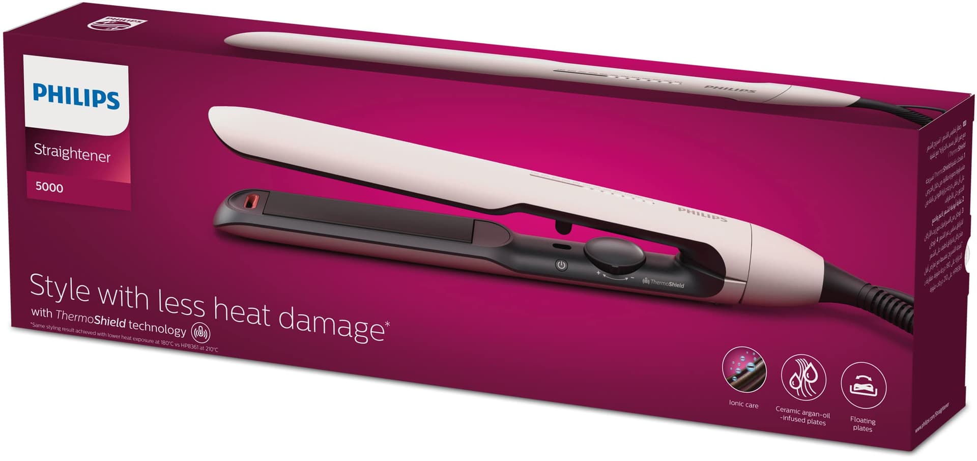 Philips 5000 Series Straightener, ThermoShield Technology, 50% Faster Straightening with Ionic Care, Argan Oil Infused Floating Plates, Temperature Display, BHS510/50, Pearl Peach thumbnail 2