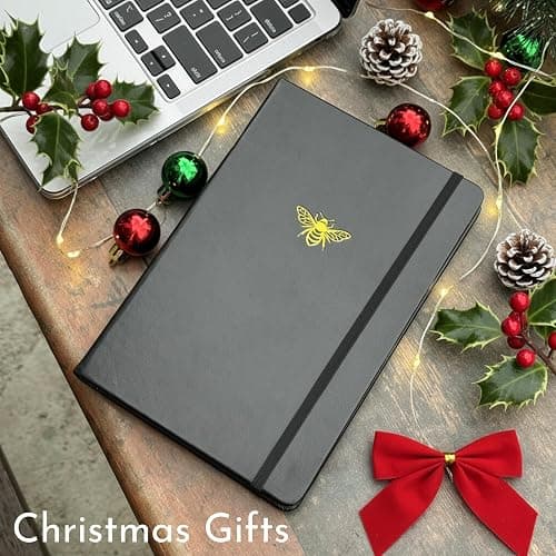 SETTINI Lined Journal, Ideal for Journaling - A5 Vegan Leather Notebook, 192 Archival-Quality Pages, QuillEase Bleed-Free Paper, Inner Pocket & Bookmark - Christmas Gifts, Black Bee thumbnail 2