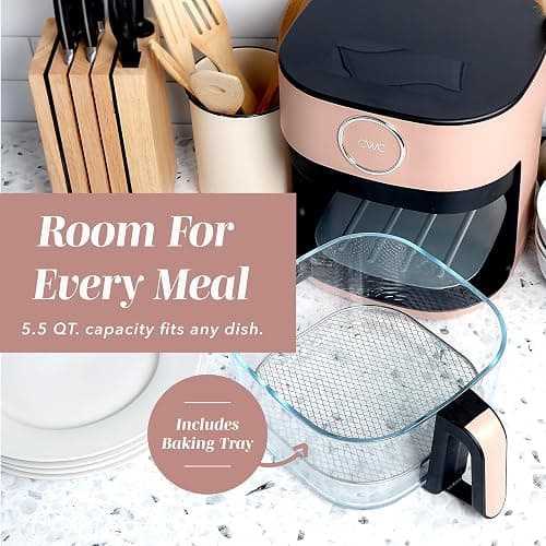 COOK WITH COLOR 1400W 5.5Qt Digital Kitchen Air Fryer with Glass Basket, 8 Presets Healthy Cooking Options, Bake, Fry, Reheat, 60-Min Timer, Adjustable Temperature Control 175°F–400°F, Blush thumbnail 6