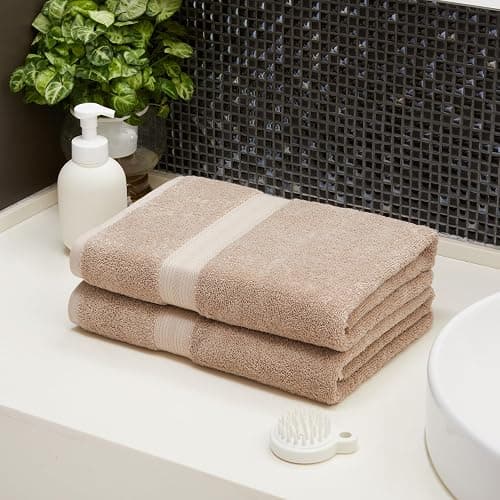 Amazon Basics Fade-Resistant 100% Cotton Bath Towel, 2 Pack, 30"x54", Taupe thumbnail 7