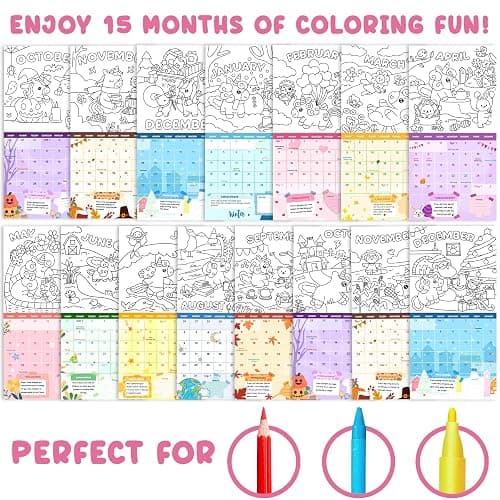 Kids Calendar 2025-2026 with 200+ Cute Stickers - Unicorn Coloring Calendar for Kids - 15 Month Wall Calendar with Fun Illustrated Pages to Color - Extra Pages & Activities for Home, Classroom & Learning thumbnail 4