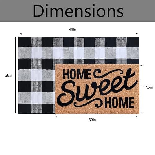 100% Coco Coir Welcome Mat + 28 x 43 Inches Buffalo Plaid Rug Combo Set - Farmhouse Front Porch Entryway Fall Decor Floor Mat, Doormat Indoor Outdoors Spring Mats Home Sweet Home - 2'4" x 3'7" (Rectangular) - Plaid, Home Sweet Home thumbnail 2