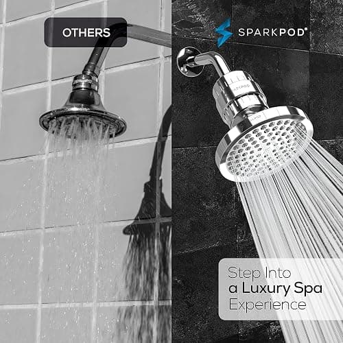 SparkPod Luxury Filtered Shower Head Set 23 Stage Shower Filter - Reduces Chlorine and Heavy Metals - High Pressure Showerhead Filter (6" Round, Luxury Polished Chrome) thumbnail 6