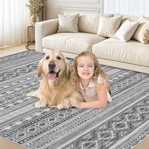 cotiled 8x10 Area Rug for Living Room, Washable Non-Slip Large Area Rug, Indoor Floor Carpet Low Pile Soft Boho Farmhouse Rug for Bedroom Dining Room (Grey/Beige,8'x10') thumbnail 5