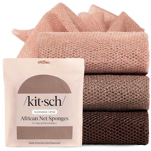 Kitsch African Net Sponge – Exfoliating Body Scrubber for Cleansing & Gentle Daily Exfoliation – Stretchable Bath Sponge for Hard-to-Reach Areas, Long-Lasting Shower Essential - Rosewood, 3 Pcs - Image 1