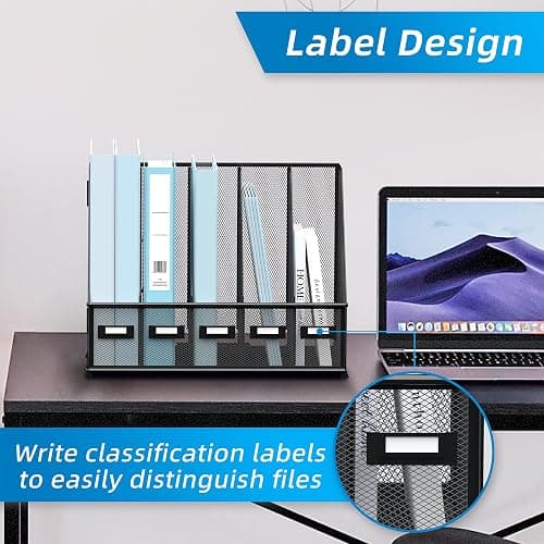 SUPEASY Desk Organizers Metal Desk Magazine File Holder with 5 Vertical Compartments Rack File Organizer for Office Desktop, Home Workspace, Black thumbnail 5