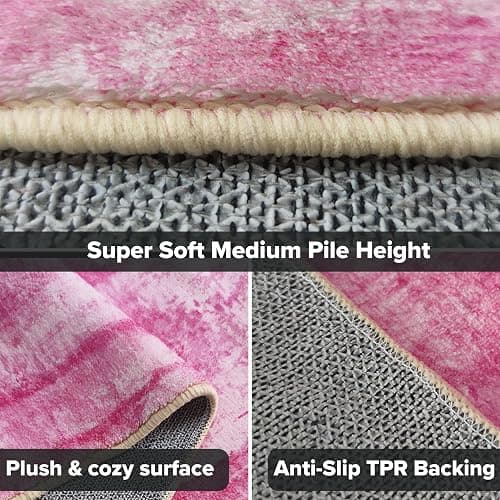 Hudson Comfort 6x8 Area Rug - Faux Cashmere Living Room Rugs - Machine Washable Super Soft 6mm Pile Height Pet-Friendly Carpet with Anti-Slip TPR Backing (Pink) | Super Soft, Machine Washable, Pet-Friendly, Anti-Slip TPR Backing, Rugs, Carpet thumbnail 4
