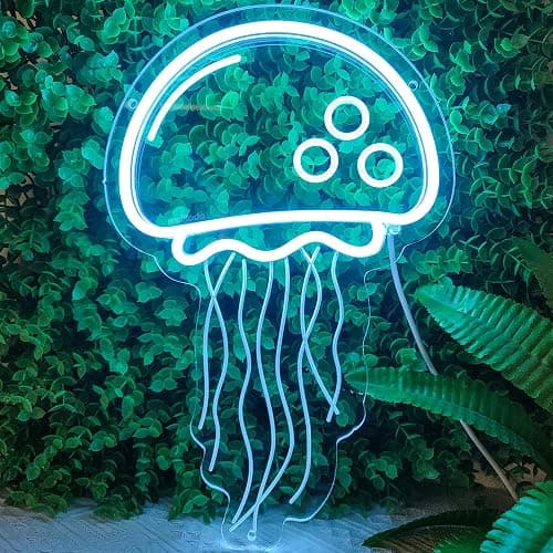 welltodo Jellyfish Neon Signs,Cool Ice Blue Neon Sign for Wall Décor, LED Neon Light Sign for Girls Bedroom Ocean Display Room,Kids Birthday Gift, Wedding Party, Holiday Decoration Powered by USB thumbnail 2