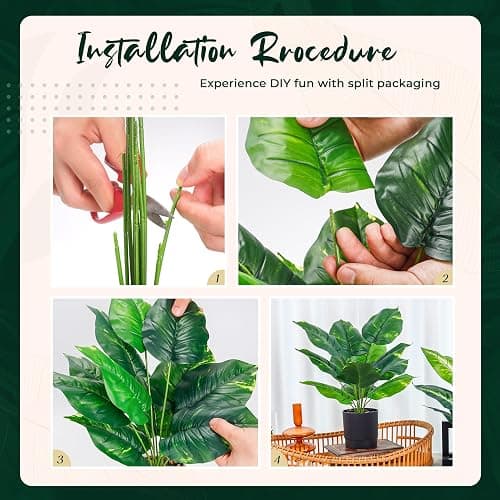 Der Rose 2 Pack 16" Fake Plants Black Pot for Office Bathroom Decor | Tropical artificial plants，bendable leaves，easy to place on desk shelf bathroom，maintenance-free thumbnail 4