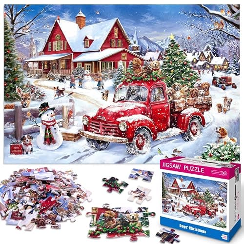 100 Piece Christmas Puzzle for Kids Ages 4-8 Jigsaw Puzzles 100 Pieces for Boys Girls Ages 6-8 8-10 - Dogs' Christmas - Image 1