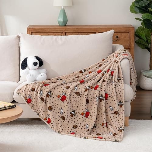 Berkshire Blanket Peanuts® VelvetLoft® Cute Character Snoopy Plush Oversized Kids Throw Blanket, Peanuts Snoopy and Woodstock Harvest Combo Linen (50in x 60in) thumbnail 6