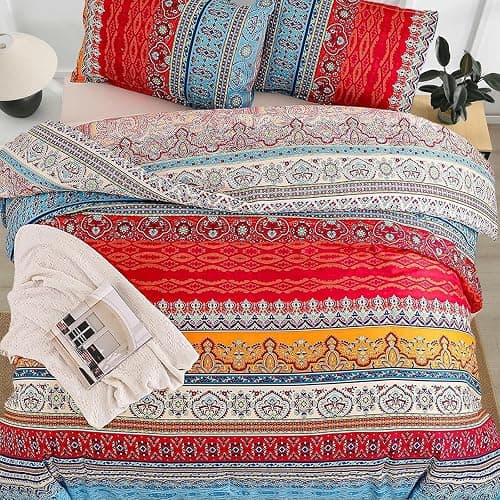 Goodidea Striped Bohemian Comforter Set Queen Size 3 Pieces Boho Hippie Geometric Bedding Set Soft Breathable Reversible Microfiber Boho Comforter with 2 Pillowcases(20"x26") thumbnail 4