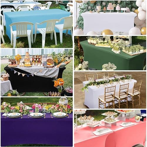 Obstal 6ft Stretch Black Spandex Table Cloth for Standard Folding Tables - 2 Pack Universal Rectangular Fitted Tablecloth Protector for Wedding, Trade Show, Vendor Stand thumbnail 3