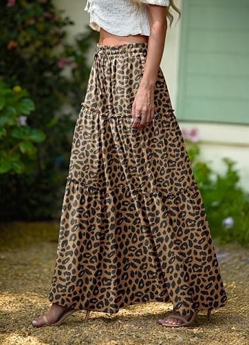 Lepunuo Womens Casual Boho High Waisted Flowy Maxi Skirts Trendy Floral Cute Long Skirts with Pockets thumbnail 3