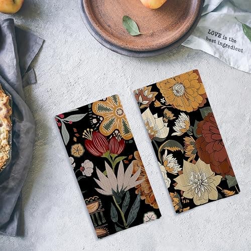 Qpenm Abstract Floral Kitchen Dish Towels - Vintage Waffle Weave Kitchen Towels, Retro Flower Waffle Weave Decorative Kitchen Towels, Boho Hand Towels for Bathroom (16×24 Inches) thumbnail 5