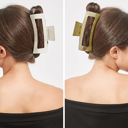 Qooocy Extra Large Claw Clips for Thick Hair and Long Hair, 2 Pack XXL Jumbo Claw Clips, Oversized Matte Non-slip Rectangle Hair Clips for Women, Big Strong Hold Jaw Clip, Jelly Beige & Green thumbnail 3