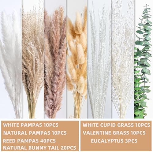 Boho Decor Pampas Grass and Eucalyptus Bouquet,pompas Grass Dried Flowers Arrangement for Centerpiece Table Decor,Wedding,Home,Room,Rustic Decor thumbnail 3