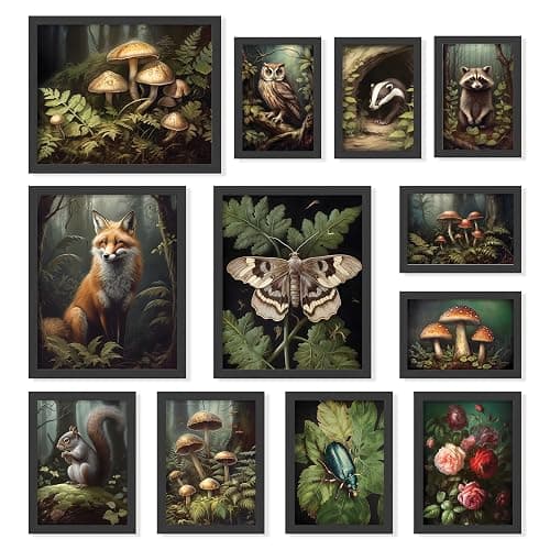97 Decor Cottagecore Wall Art, 12 Botanical Mushroom Prints, Unframed | Cardstock prints, 3 pcs 8x10, 4 pcs 5x7, 5 pcs 4x6, mushroom, nature and animal art, cozy cottage bedroom decor - Image 1