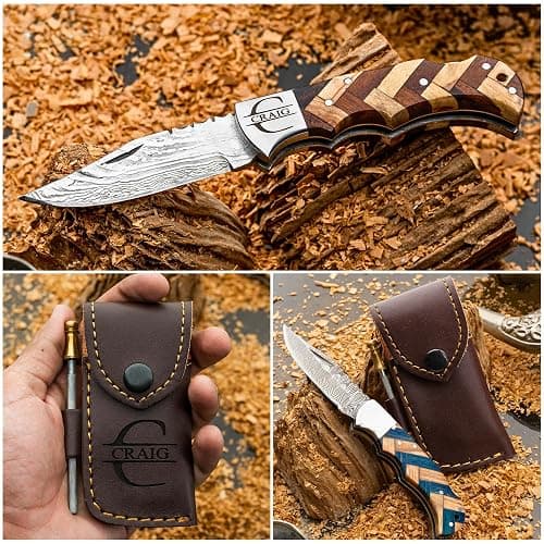 Personalized Damascus Pocket Knife thumbnail 5