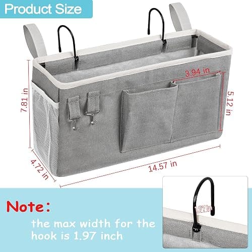 Loghot Bedside Caddy/Bedside Storage Bag Hanging Organizer for Bunk and Hospital Beds,Dorm Rooms Bed Rails,Can be Placed Glasses,Books,Mobile Phones,Keys (Grey) thumbnail 2