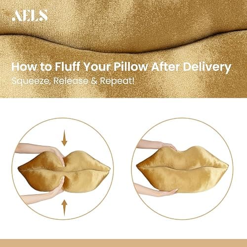 AELS 3D Large Lips Throw Pillows, Soft Decorative Love Pillows, Velvet Cute Pillow, 24 x 12 inches for Couch, Sofa, Bed, Living Room, Bedroom, Bronze Gold thumbnail 3