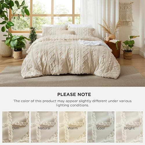 Bedsure Tufted Boho Comforter Set Queen Size - Beige Boho Bed Set, GentleSoft™ 3 Pieces Farmhouse Shabby Chic Embroidery Bedding, Gifts for Woman, Soft Jacquard Queen Comforter for All Seasons thumbnail 9
