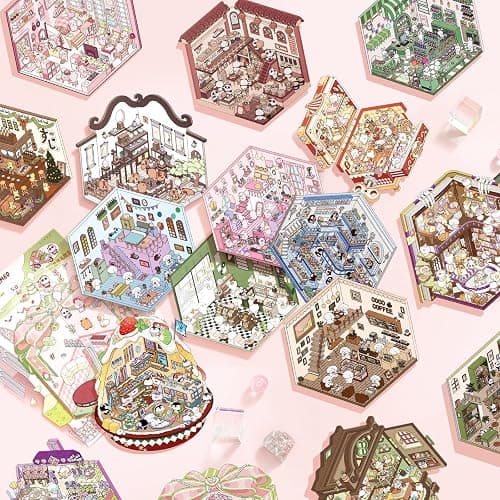 DIY 3D House Stickers Scene, 28 Set Fun DIY Sticker Therapy,Make Your Own Cute 3D Miniature Stickers Scene Sticker for Adult Kids for Relief Stress Pass The Time thumbnail 7