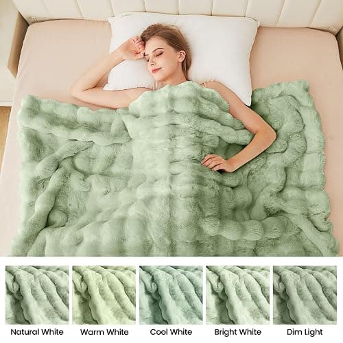 ORINOVA Sage Green Fluffy Comfy Blanket for Couch Living Room 50x60 Faux Fur Throw Blanket for Bed Soft Furry Cozy Best Housewarming Home Decor Gifts 860 GSM thumbnail 7