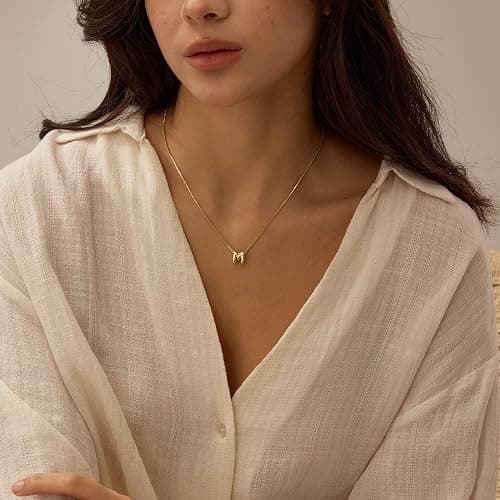 MARYLAX Bubble Letter Necklaces for Women, 14K Gold Plated Letter Necklace, Dainty Gold Initial Necklaces for Women Personalized Bubble Pendant Name Necklace, Trendy Gold Jewelry - Gold - M thumbnail 2