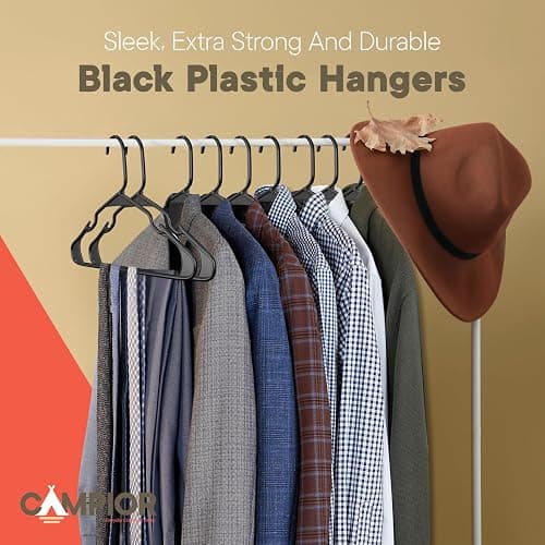 Black Plastic Hangers 5 Pack– Heavy-Duty Plastic Hangers Slim and Space-Saving, Durable and Lightweight PP with Non-Slip Shoulder Notches for Slip Dresses, Suits, Jackets & Camisoles thumbnail 8
