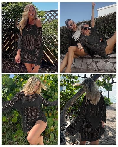 Bsubseach Crochet Cover Ups for Women Sexy Hollow Out Swim Cover Up Knit Summer Outfits thumbnail 2