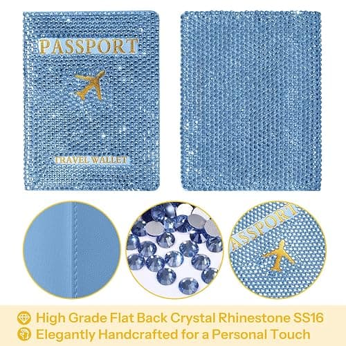 Blue Rhinestone Passport Holder With Luggage Tag Set,luggage Tags For Suitcases,Glitter Passport Cover,Handmade Bling Passport Wallet For Women,Girl Travel Passport Book,Ideal Gift For Travelers thumbnail 4