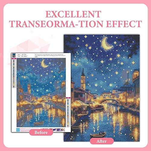 GEEHEIY Venice Diamond Art Kits for Adults, 5D Full Drill Diamond Painting Kit, Moonlit Starry Night Cityscape Water Reflections, DIY Crystal Gem Art for Beginners, Home Wall Decor Gift 30 x 40cm thumbnail 5